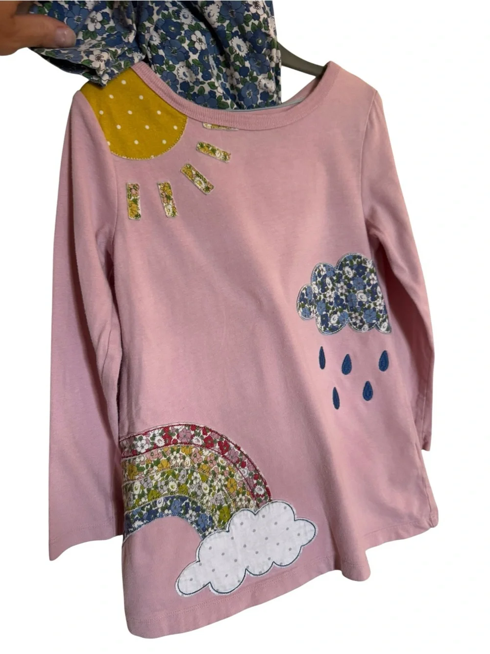 Mini Boden Girls Pink Rainbow & Cloud Long Sleeve Top with Flower Leggings